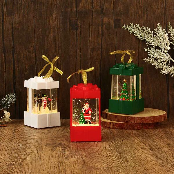 Сноу бум светильник декор. в виде фонаря с подсветкой и блестками, 3xlr44, 1 режим, пл, стек, 13см