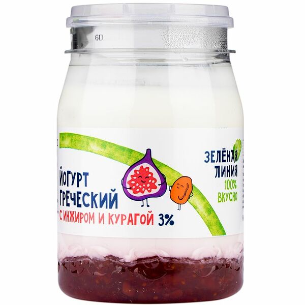 Йогурт греческий двухслойный с инжиром и курагой 3% Зелёная Линия, 190г