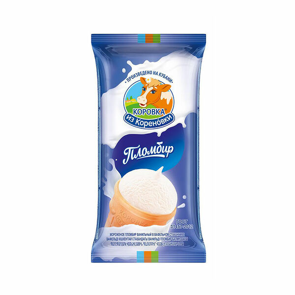 Мороженое коровка из кореновки 100 г пломбир с вишней вафельный стакан
