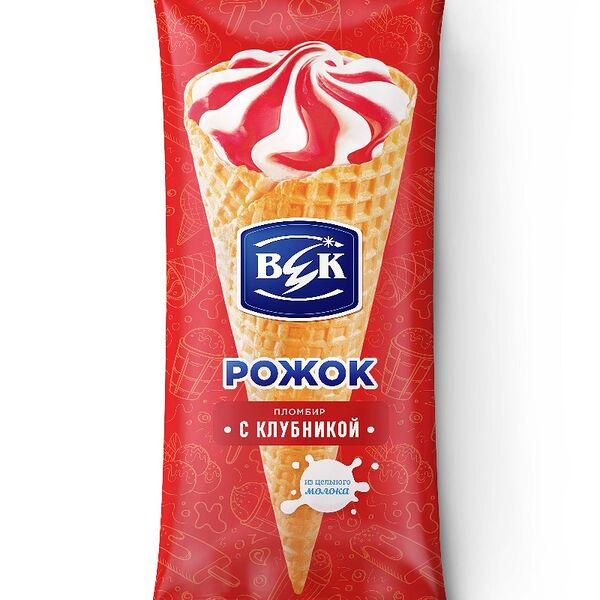 Мороженое БЗМЖ Век рожок клубника 100г