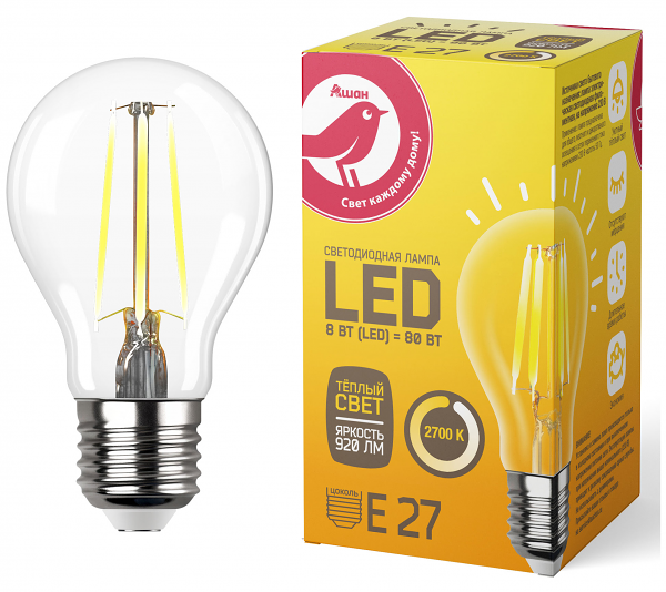 LED-Лампа АШАН Красная птица E27 8-80W