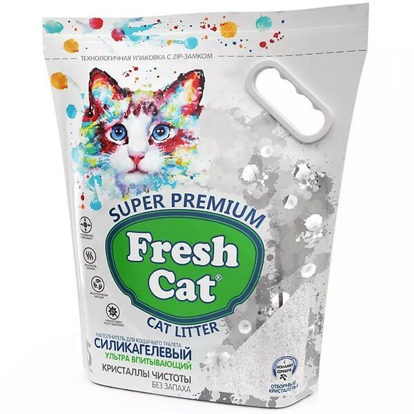 Наполнитель для кошачьего туалета FRESH CAT силикагелевый впит. Кристаллы чистоты без ароматиз.