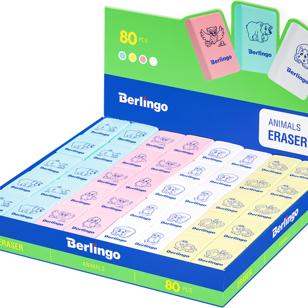 Ластик BERLINGO Animals прямоугольный 2,8х1,8х1см, в ассортименте, 1 шт