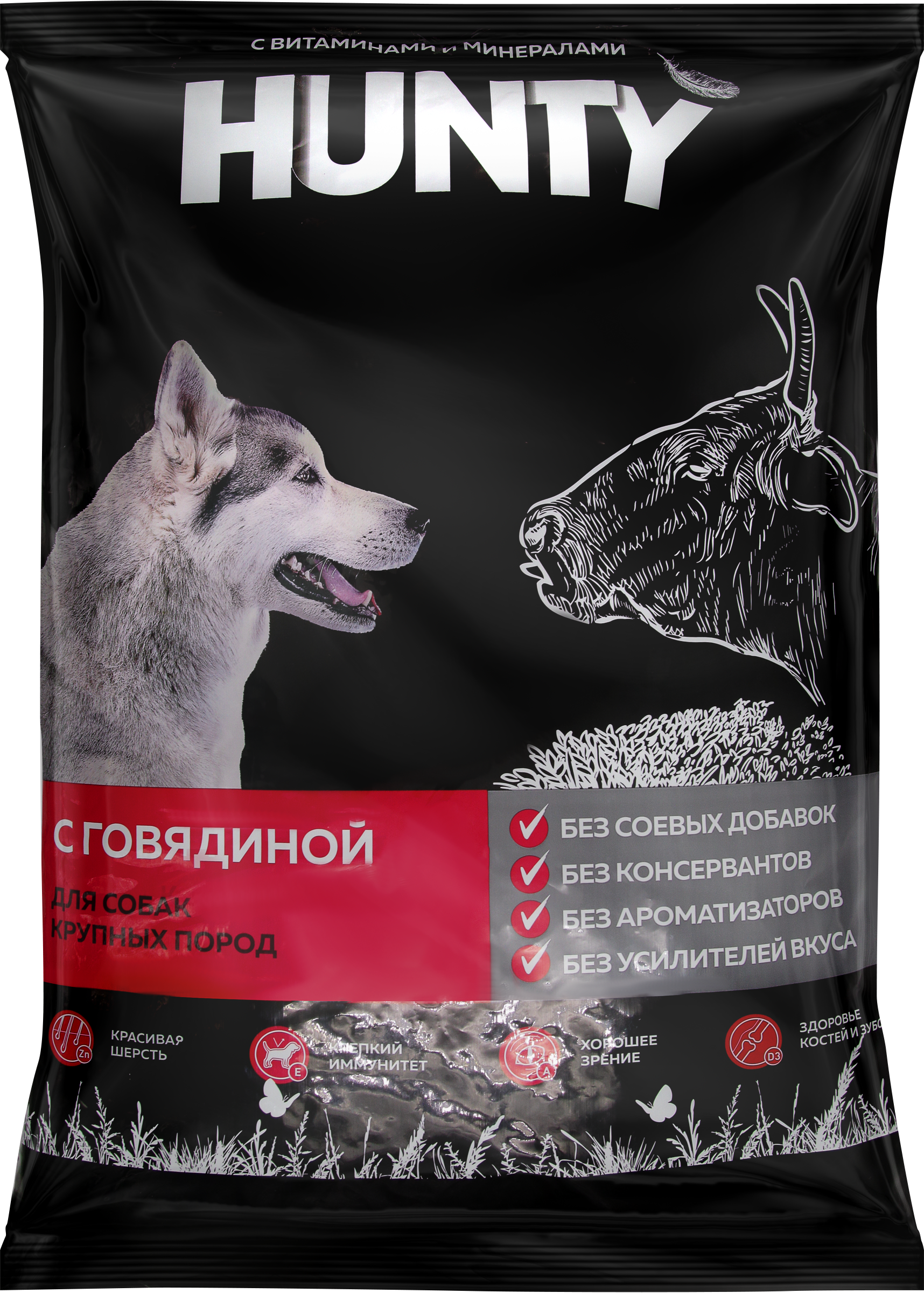 

Корм сухой Hunty с говядиной для взрослых собак крупных пород 10 кг