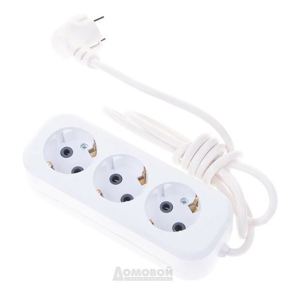 Удлинитель сетевой Реальная Электрика, 3 гнезда, с заземлением, 1.5 м