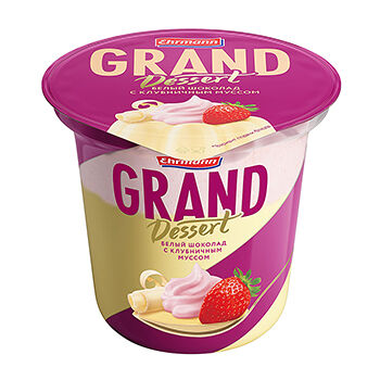 Пудинг Ehrmann Grand Dessert молочный с белым шоколадом и сливочно-клубничным муссом 6%, 200 г