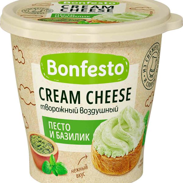 Сыр творожный воздушный Bonfesto Cream Cheese Песто и базилик 65%