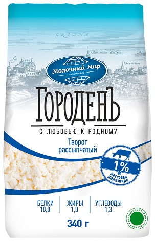 

Творог Городенъ 1% рассыпчатый пакет 340 г