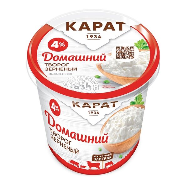 Творог зерненый домашний 4% Карат 300 г