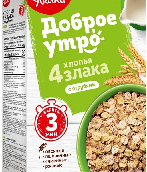Хлопья Увелка 4 злака с отрубями 350г