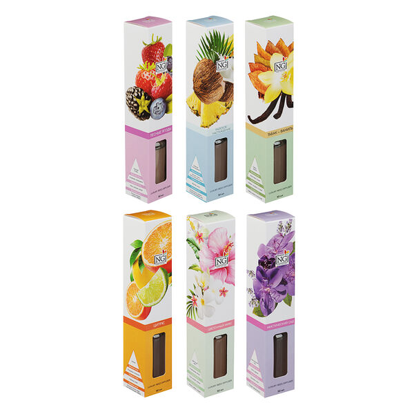 New galaxy ароматизатор диффузор, 50 мл., табак-ван, рай насл, лесн яг, цитр, маг сад, цвет микс, в ассортименте