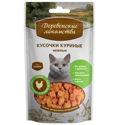 Лакомство для кошек Деревенские лакомства Кусочки куриные нежные