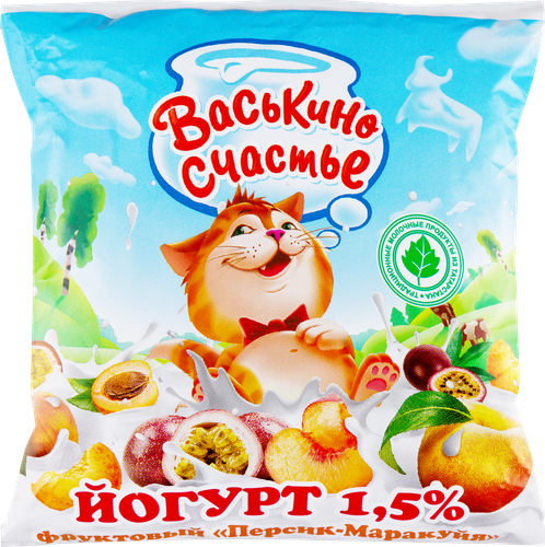 

Йогурт Васькино счастье персик и маракуйя 1.5% 450 г