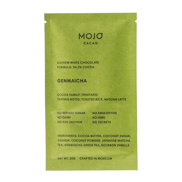 Шоколад белый веганский Mojo Cacao Genmaicha с зеленым чаем