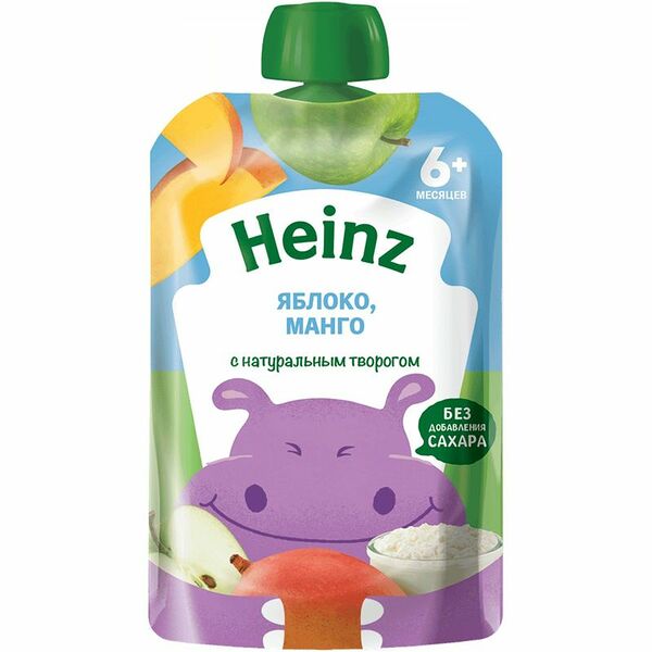 Пюре фруктово-творожное HEINZ Natural Яблоко, манго, с творогом, с 6 месяцев, 90 г