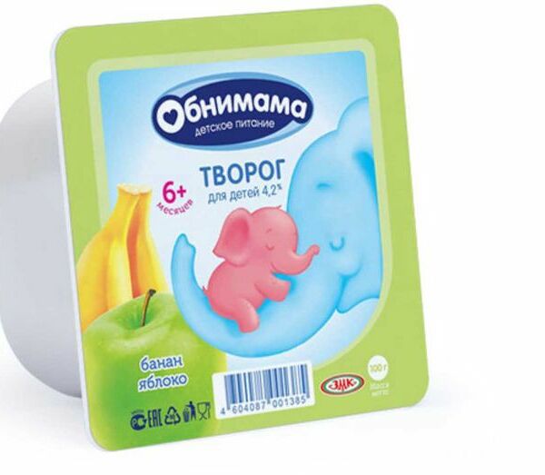 Творог Обнимама яблоко-банан с 6 месяцев 4.2%, 100г