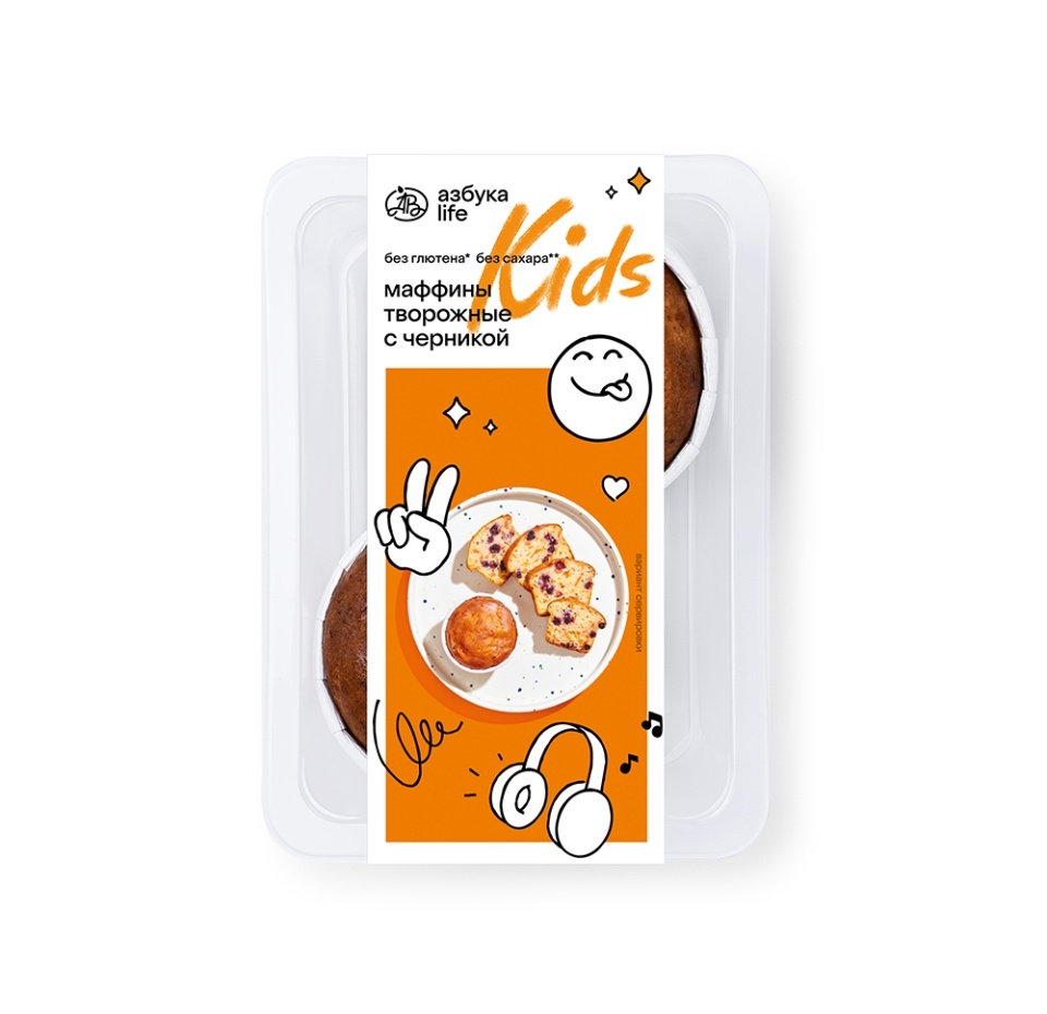 

Маффины творожные с черникой, Азбука Life kids, 120 г (2шт)