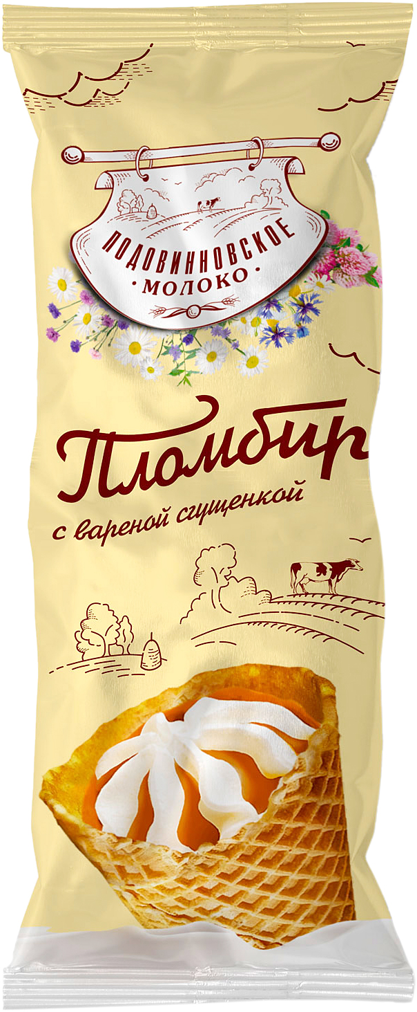 

Мороженое Подовинновское молоко пломбир ванильный с вареной сгущенкой в вафельном рожке 70 г