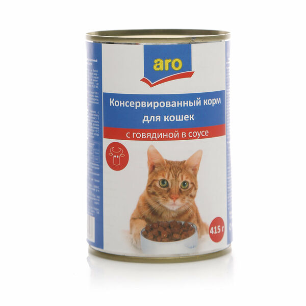 Корм для кошек консервированный с говядиной в соусе ТМ Aro (Аро)