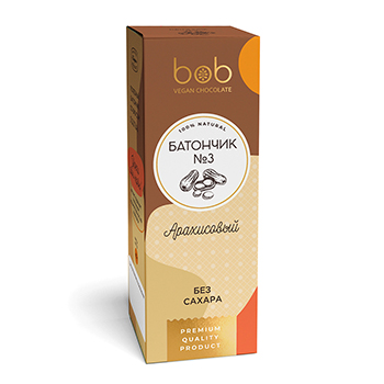 

Шоколадно-ореховый батончик Bob №3 Арахисовый с нугой и карамелью (без сахара) 45г, Россия