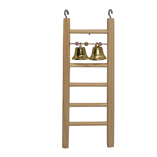 HOMEPET Лесенка для птиц деревянная с бусами и колокольчиком 7,1х2х9,5см