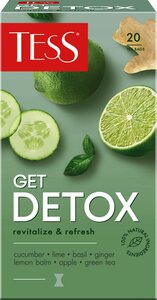 Чай зеленый Tess Get Detox Revitalise & Refresh в пакетиках, 20 шт в Магнит со скидкой –20%