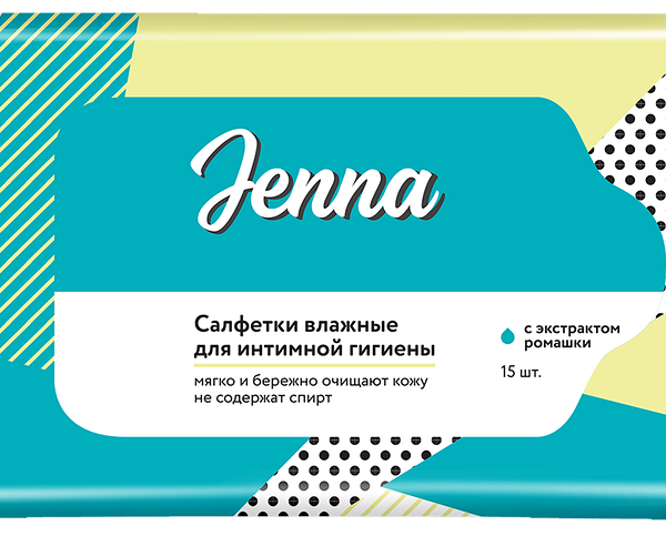 Салфетки влажные для интимной гигиены Jenna с экстрактом ромашки, 15 шт.