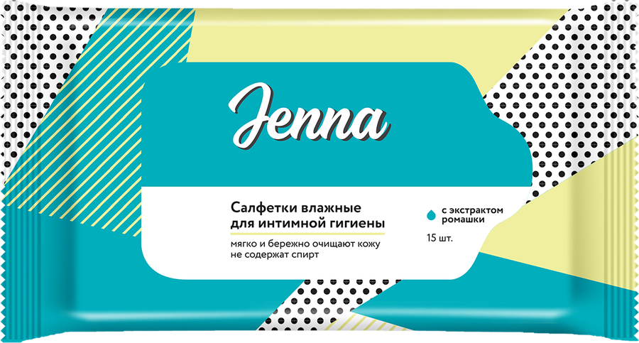 

Салфетки влажные для интимной гигиены Jenna с экстрактом ромашки, 15 шт.