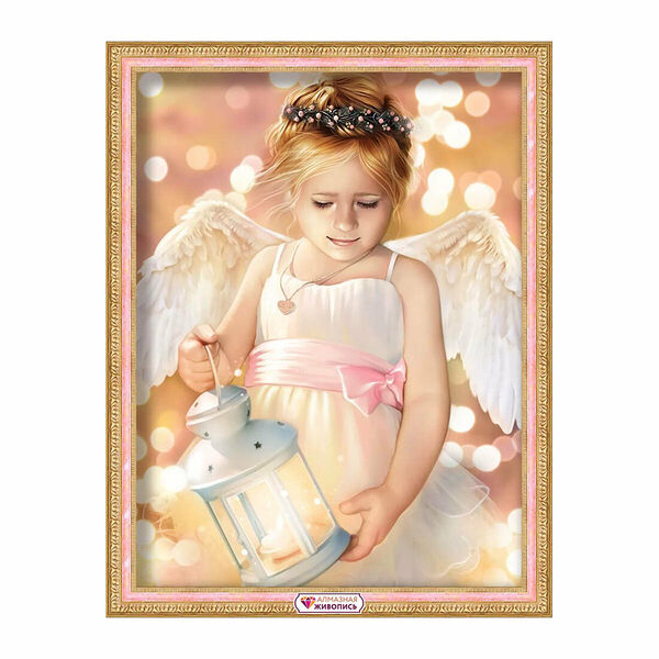 АЖ-1780 Картина стразами 'Ангел с фонариком' 30*40см