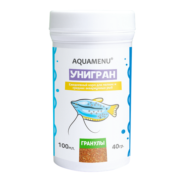 Aquamenu Унигран гранулы для мелких и средних рыб 100 мл