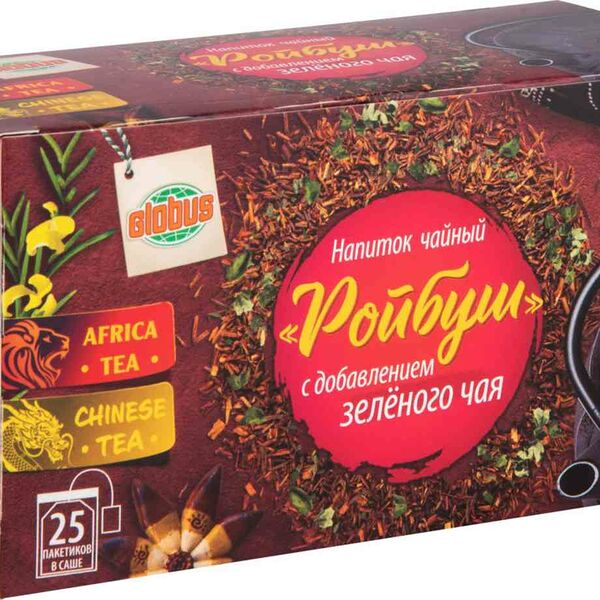 Чайный напиток Глобус Ройбуш с добавлением зелёного чая, 25×