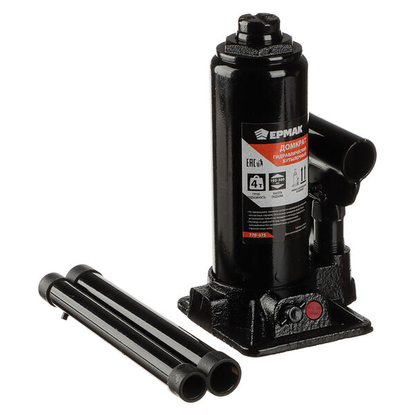 Ермак  домкрат гидравлический бутылочный 4 т, высота подъема 195-380мм
