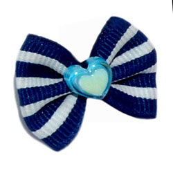 Бантик (пара) синий в белую полоску (камень-сердечко)