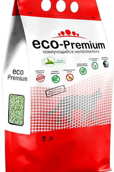 Наполнитель для кошачьего туалета ECO Premium Зеленый чай древесный комкующийся 5л