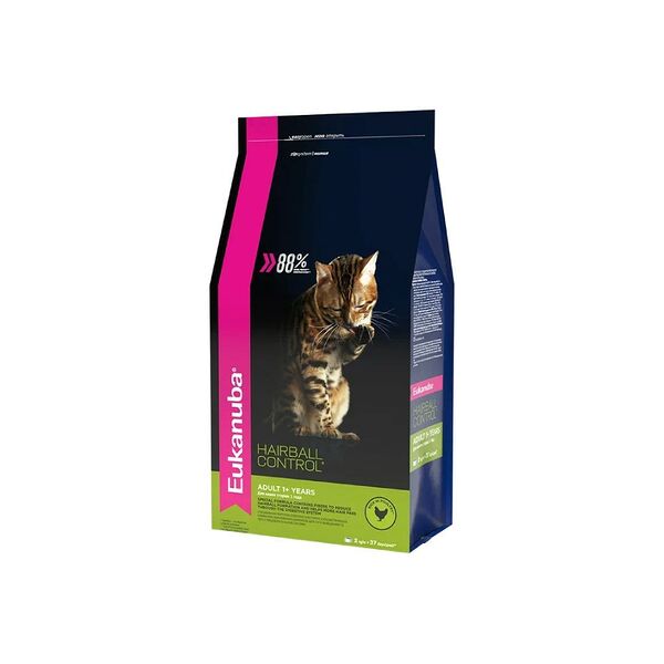Сухой корм Eukanuba Cat Hairball Control для домашних кошек домашняя птица