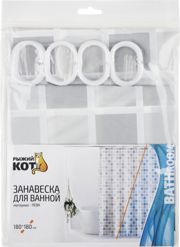 

Штора для ванной Рыжий Кот Peva 180 х 180 см арт. 008351 цвет в ассортименте