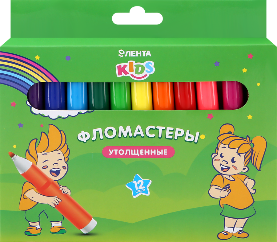 

Набор фломастеров ЛЕНТА KIDS утолщенных, 12 цветов