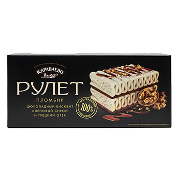 

Мороженое рулет на шоколадном бисквите с топпингом из кленового сиропа с грецким орехом Караваево 400 г Россия БЗМЖ