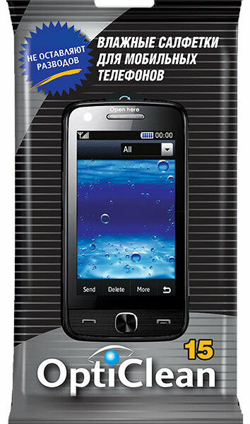 Влажные салфетки для ухода за мобильными телефонами ТМ Opticlean (Оптиклин)