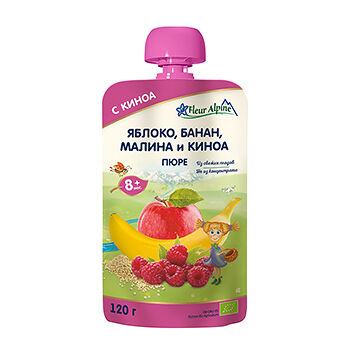 Пюре детское Fleur Alpine Яблоко, банан, малина и киноа с 8 месяцев