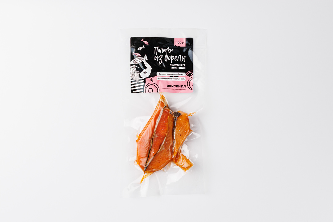 

Палочки из форели радужной холодного копчения, 100 г