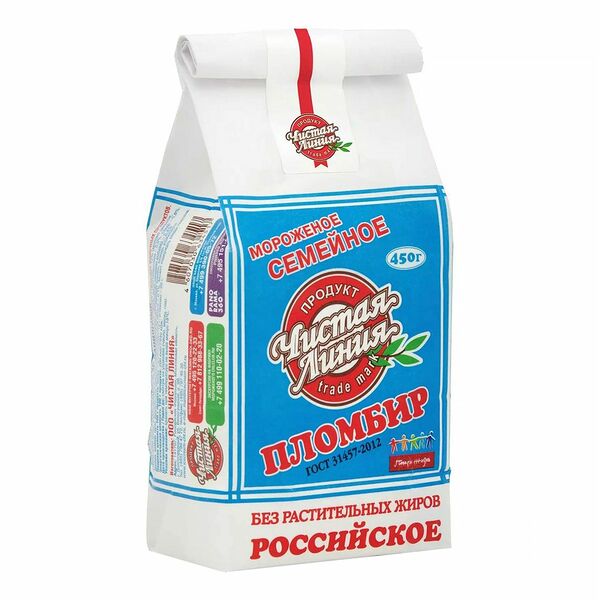 Мороженое пломбир Чистая Линия Семейное ванильный, 450г