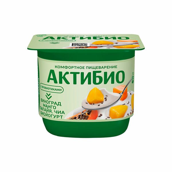 Йогурт АктиБио с виноградом, манго, папайей и семенами чиа без сахара 2,9% 130 г