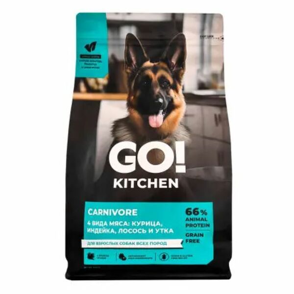 GRAIN FREE  ADULT 4 Meat Recipe GO Беззерновой корм для взрослых собак всех пород с курицей, индейкой, лососем и уткой  1590 г