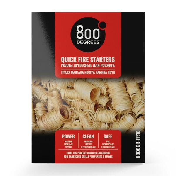 Древесные роллы для быстрого розжига, 800 Degrees, 16 шт., Россия