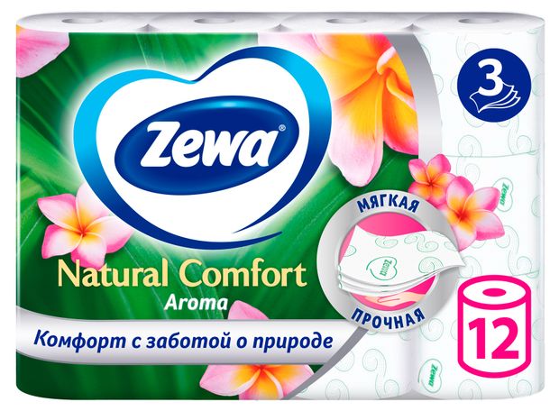 

Туалетная бумага Zewa Natural Komfort Aroma 3 слоя 12 рулонов