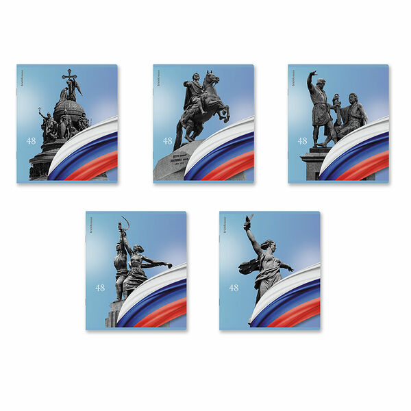 Тетрадь общая ErichKrause Российский герб на скобе в клетку А5, 48 л, в ассортименте, 1 шт