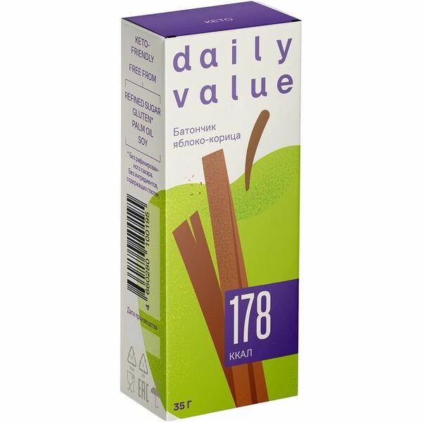 Батончик Daily Value с яблоком и корицей низкоуглеводный, 35 г