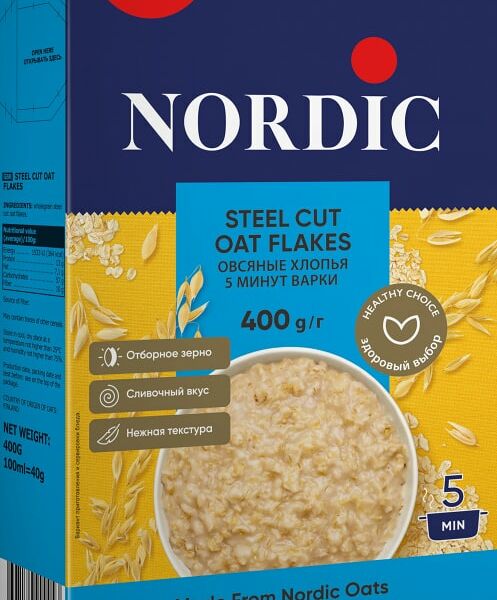 Хлопья Nordic овсяные 5 минут варки 400г