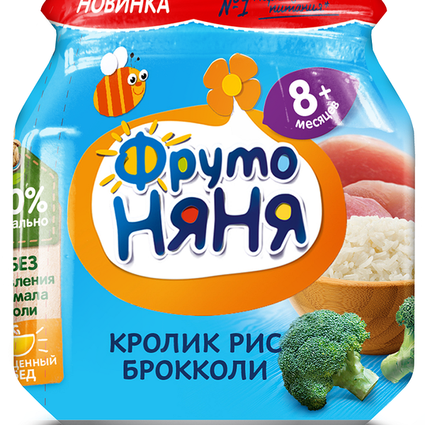 Пюре мясное ФрутоНяня Кролик с рисом и брокколи с 8 месяцев 100 г